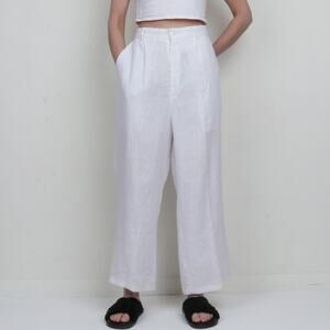 Vintage 100% Linen White Pleated Trouser XL